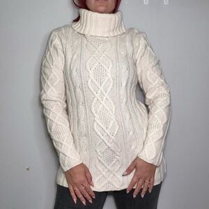 Eddie Bauer Cream Cable Knit Turtleneck Sweater